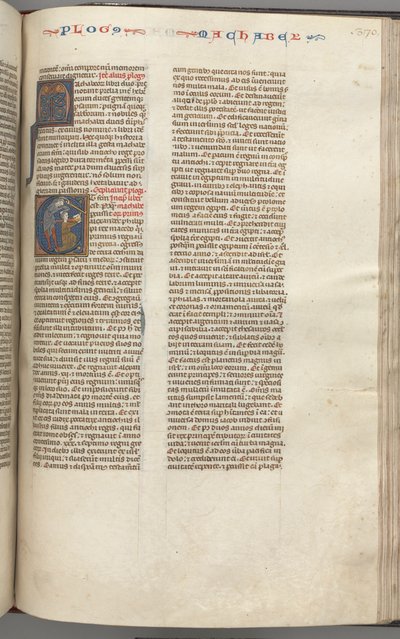 Fol. 370r, Makkabäer I, historiierte Initiale E, Mathathias tötet den abgöttischen Juden, um 1275-1300 von Unbekannt