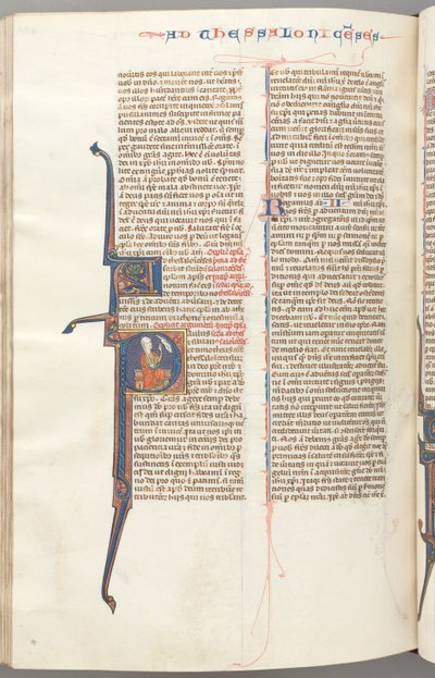 Fol. 455v, Thessalonicher II, historisierte Initiale P, Paulus sitzt mit einem Schwert..., ca. 1275-1300 von Unbekannt