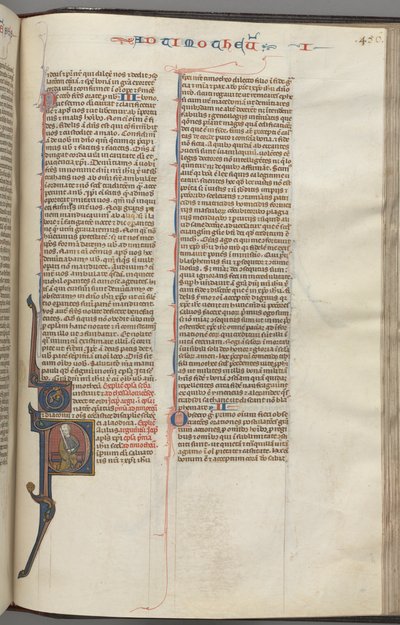 Fol. 456r, Timotheus I., historisierte Initiale P, Paulus sitzend, ca. 1275-1300 von Unbekannt