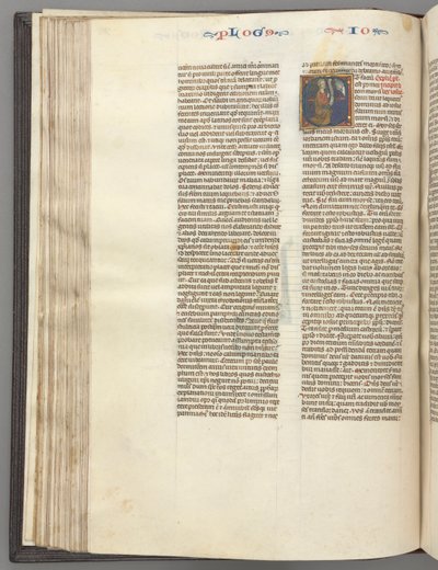 Fol. 76v, Josua, historiierte Initiale E, Josua mit einer Schriftrolle vor Gott kniend, um 1275-1300 von Unbekannt