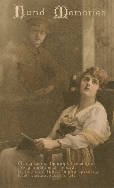 Schöne Erinnerungen, romantische Postkarte von einem Soldaten an seine Geliebte von Unbekannt