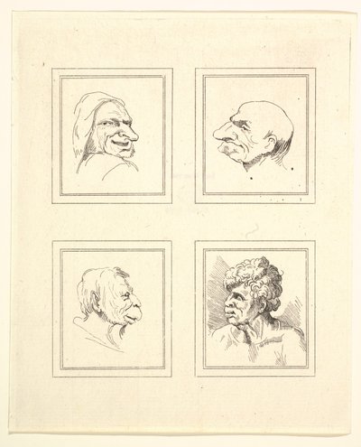 Vier Köpfe aus Characaturas von Leonardo da Vinci, nach Zeichnungen von Wincelslaus Hollar von Unbekannt