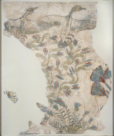 Fragment eines bemalten Pflasterbodens, der wilde Gänse im Flug darstellt, XVIII. Dynastie von Unbekannt