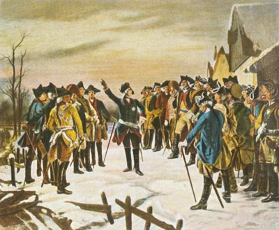 Friedrich der Große hält eine Rede am Vorabend der Schlacht von Leuthen, 5. Dezember 1757 von Unbekannt