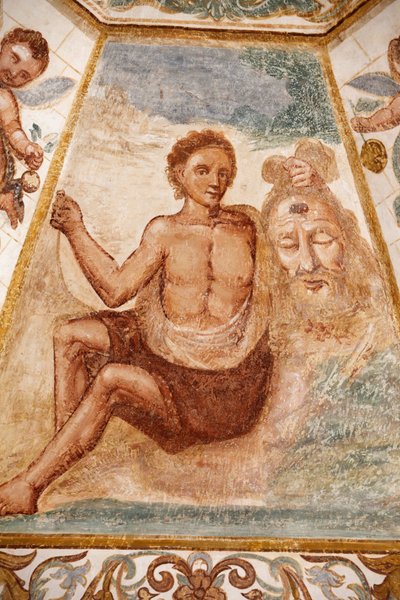 Fresko in der Dominikanerkirche, Muro Leccese, Apulien: Mann, der den Kopf von Johannes dem Täufer hält, Muro Leccese, Italien von Unbekannt