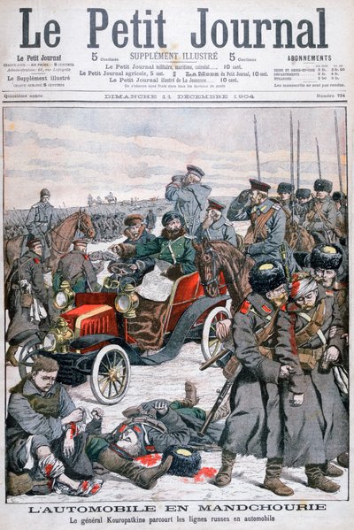 General Kuropatkin besichtigt die russischen Linien mit dem Auto, Russisch-Japanischer Krieg, 1904 von Unbekannt