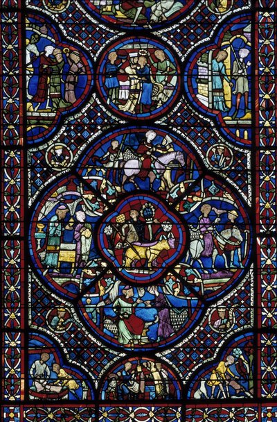 Gotische Kunst: das Leben des Wunderkindes. Glasmalerei des Chorumgangs der Kathedrale Saint Etienne de Bourges (Loir et Cher) von Unbekannt