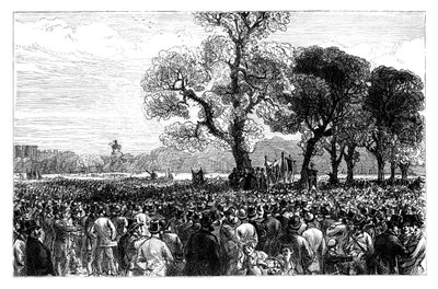 Große Demonstration am Reformers Tree im Hyde Park, London, Mitte des 19. Jahrhunderts von Unbekannt