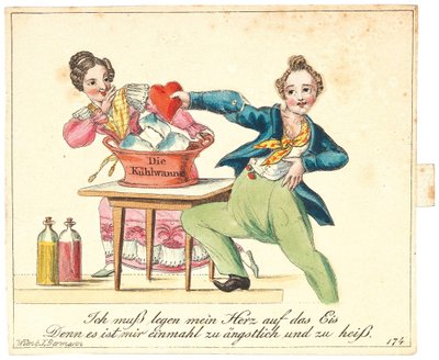 Grußkarte. Ich muss mein Herz auf Eis legen, da es zu ängstlich und zu heiß ist, nach 1815 von Unbekannt