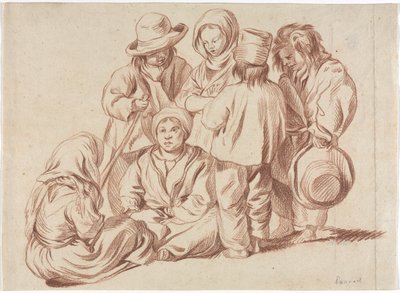 Gruppe von sechs Kindern (recto), Skizze eines Dorfes (verso), 1700er Jahre von Unbekannt
