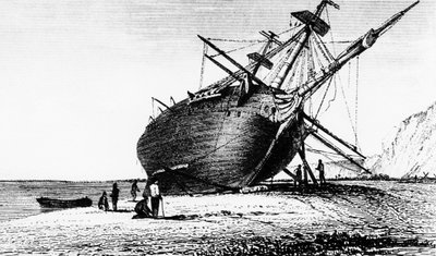 HMS Beagle an Land gelegt, Rio Santa Cruz, Patagonien, Südamerika, 1834 1839 von Unbekannt