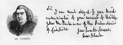 Handschrift und Unterschrift von Dr. Johnson aus einem Brief an Mr. Nichols, 10. Januar von Unbekannt