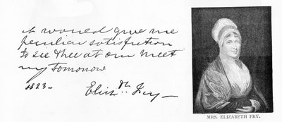 Handschrift und Unterschrift von Elizabeth Fry von Unbekannt
