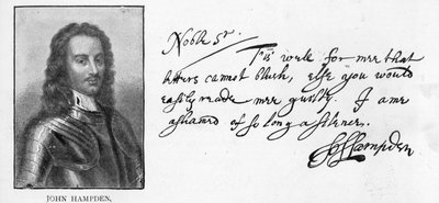 Handschrift und Unterschrift von John Hampden aus einem Brief an Sir John Eliot im Gefängnis, 21. März von Unbekannt
