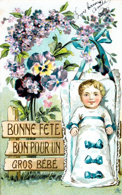 Alles Gute zum Geburtstag, großes Baby, großes Baby, französische Postkarte, ca. 1900 von Unbekannt