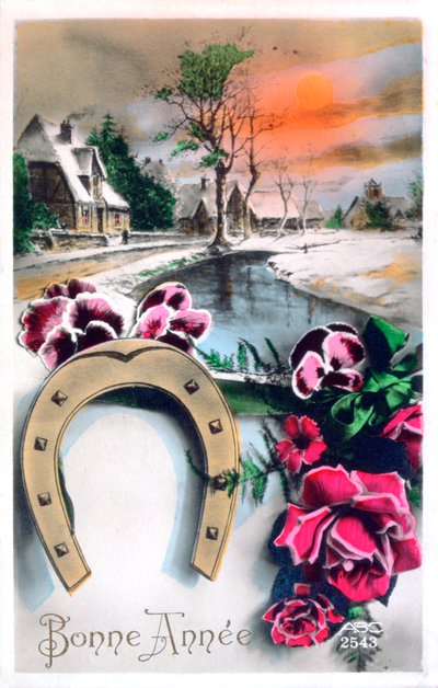 Frohes Neues Jahr, französische Postkarte, ca. 1900 von Unbekannt