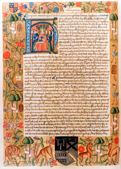 Erstes Gesetz des Parlaments von Heinrich VII. mit einem Anfangsporträt des Königs, späte 1480er Jahre von Unbekannt