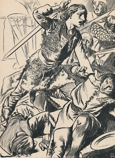 Hereward und seine Männer greifen die Normannen an, um 1907 von Unbekannt