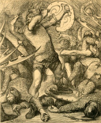 Hereward kämpft sich durch das normannische Heer, um 1890 von Unbekannt