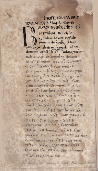 Historia Brittonum von Nennius. Erste Seite des Manuskripts, 11. Jahrhundert von Unbekannt