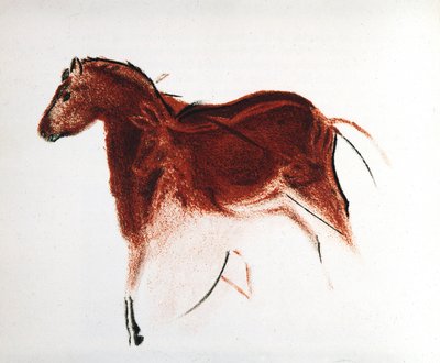 Pferd und Hirschkuh, paläolithische Höhlenmalerei aus Altamira, Südspanien, ca. 16.000-9.000 v. Chr. von Unbekannt