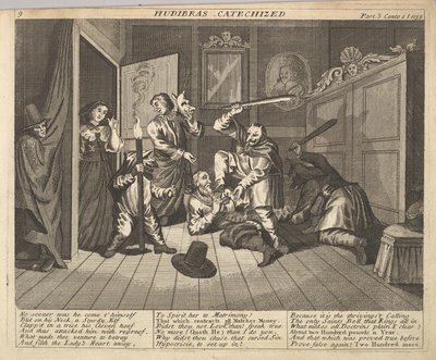 Hudibras katechisiert Tafel 9: Illustrationen zu Samuel Butlers Hudibras, 1725-30 von Unbekannt