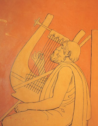 Innenansicht dekorativer figurativer Zeichnungen männlicher symbolischer Darstellungen des antiken Griechenlands im Speisesaal von Holmwood, Glasgow (Foto) von Unbekannt