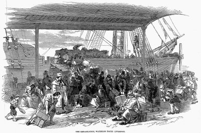 Irische Auswanderer, die in Waterloo Docks, Liverpool, nach Amerika einschiffen, 1850 von Unbekannt