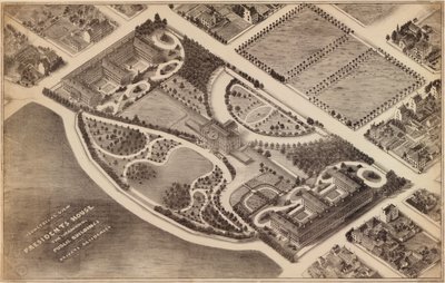 Isometrische Ansicht des Präsidentenhauses, der umliegenden öffentlichen Gebäude und Privatresidenzen: [Washington D.C.] von Unbekannt