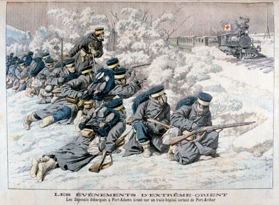 Japanischer Angriff auf einen Lazarettzug in der Nähe von Port Arthur, Mandschurei, Russisch-Japanischer Krieg, 1904 von Unbekannt