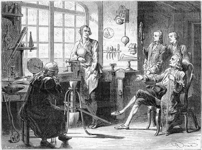 Joseph Black besucht James Watt in seiner Werkstatt in Glasgow, ca. 1760 ca. 1879 von Unbekannt