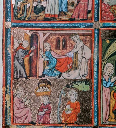 Joseph und Potiphars Frau und Joseph im Gefängnis, Träume deutend, 14. Jahrhundert von Unbekannt
