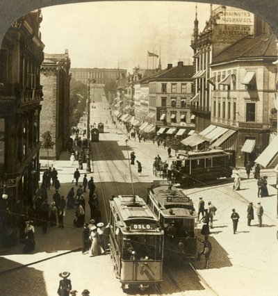 Karl-Johan-Straße, W.N.W. zum Königspalast, Christiania, Norwegen, ca. 1905 von Unbekannt