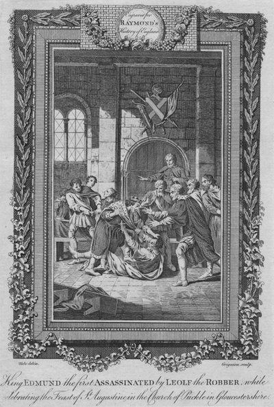 König Edmund der Erste, ermordet von Leolf dem Räuber, ca. 1787 von Unbekannt