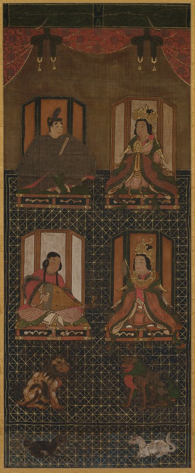 Koya Myojin Mandala der vier Gottheiten des Berges Koya, 16. Jahrhundert von Unbekannt