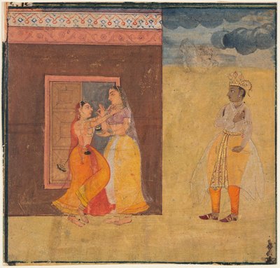 Krishna Abhisarika Nayika, aus einem Rasikapriya-Manuskript, ca. 1615-25 von Unbekannt