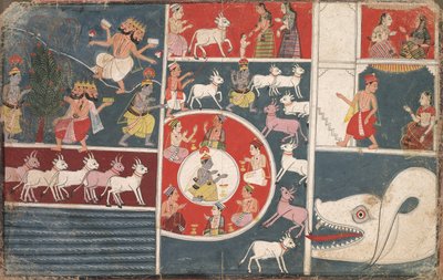 Krishna spielt die Flöte und andere Episoden aus dem Bhagavata Purana von Unbekannt Unbekannt