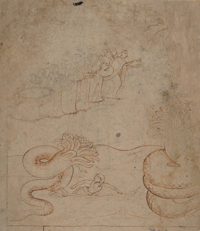 Krishna bezwingt die Schlange Kaliya im Yamuna-Fluss, ca. 1780 von Unbekannt