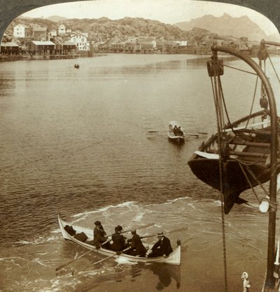 Landung von einem Dampfer im arktischen Land, Svolvaer, Lofoten-Inseln, N. Norwegen, um 1905 von Unbekannt