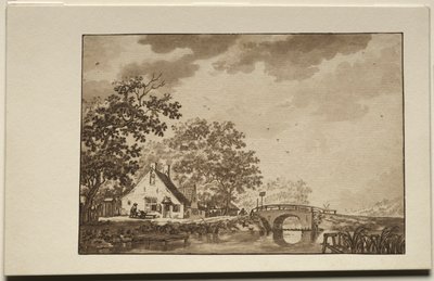 Landschaft mit Hütte und Brücke, 1700er von Unbekannt
