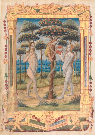 Blatt aus einem Stundenbuch: Adam und Eva und der Sündenfall (recto) von Unbekannt