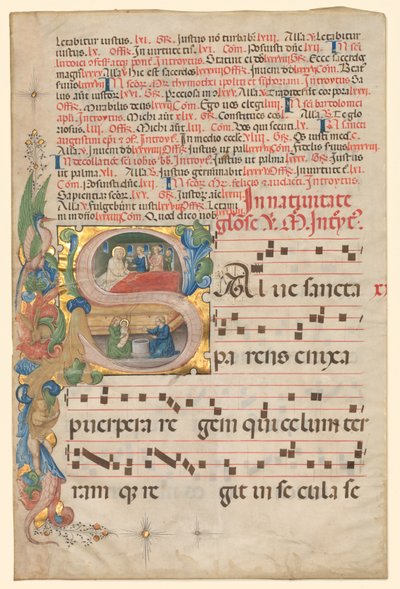 Blatt aus einem Graduale: Historisierte Initiale S[alve Sancta Parens]..., ca. 1420-1450 von Unbekannt
