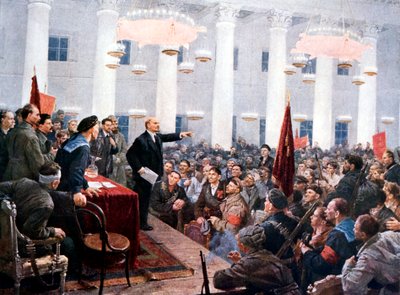 Lenin spricht zu den Abgeordneten des 2. Sowjetkongresses, Smolny-Palast, St. Petersburg, 1917 von Unbekannt