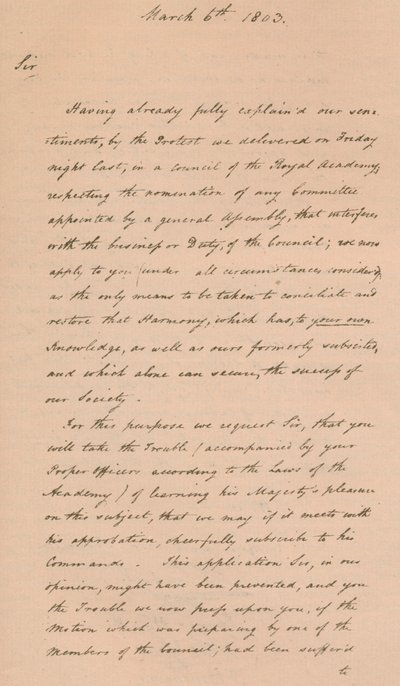 Brief an Benjamin West, Präsident der Royal Academy, 1803 1904 von Unbekannt