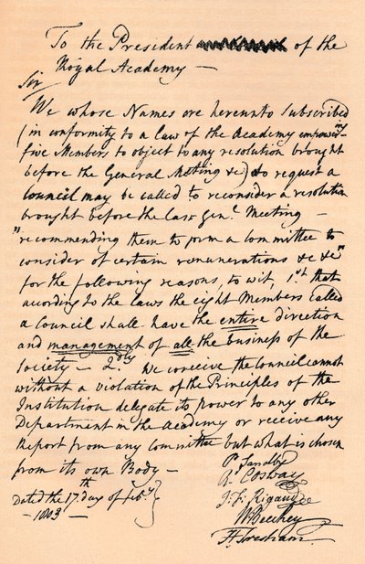 Brief an Benjamin West, Präsident der Royal Academy, 1803 1904 von Unbekannt