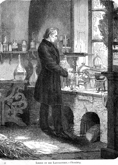 Liebig in seinem Labor - Chemie, Mitte des 19. Jahrhunderts um 1885 von Unbekannt