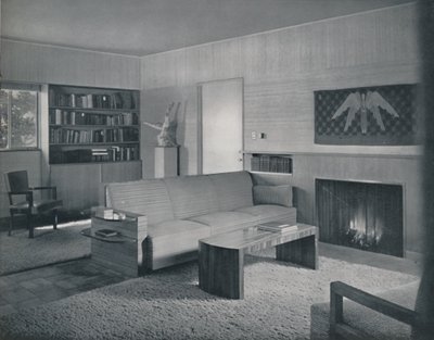 Wohnzimmer entworfen von Honor Easton und Alyne Whalen in einem Haus in Los Angeles von Unbekannt