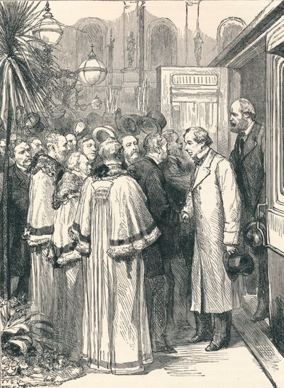 Lord Beaconsfield und Lord Salisbury am Bahnhof Charing Cross, 1896 von Unbekannt