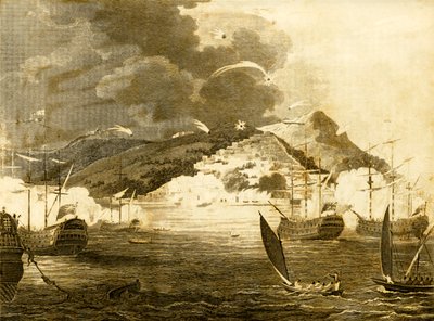 Lord Exmouths Flotte bombardiert die Stadt Algier, 1816 von Unbekannt