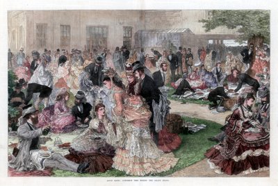 Mittagszeit hinter der Tribüne, Ascot-Rennen, 1872 von Unbekannt